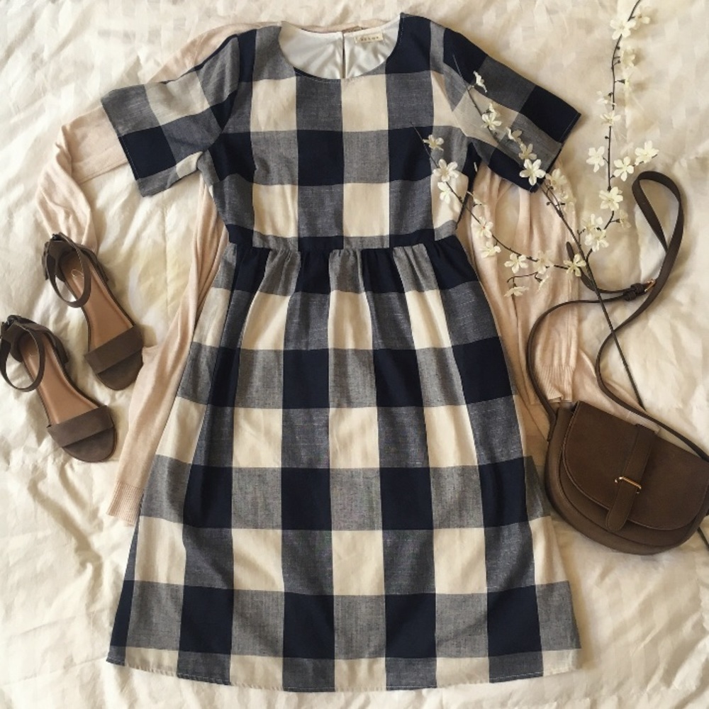 ‘Nellie’ Plaid Dress Navy